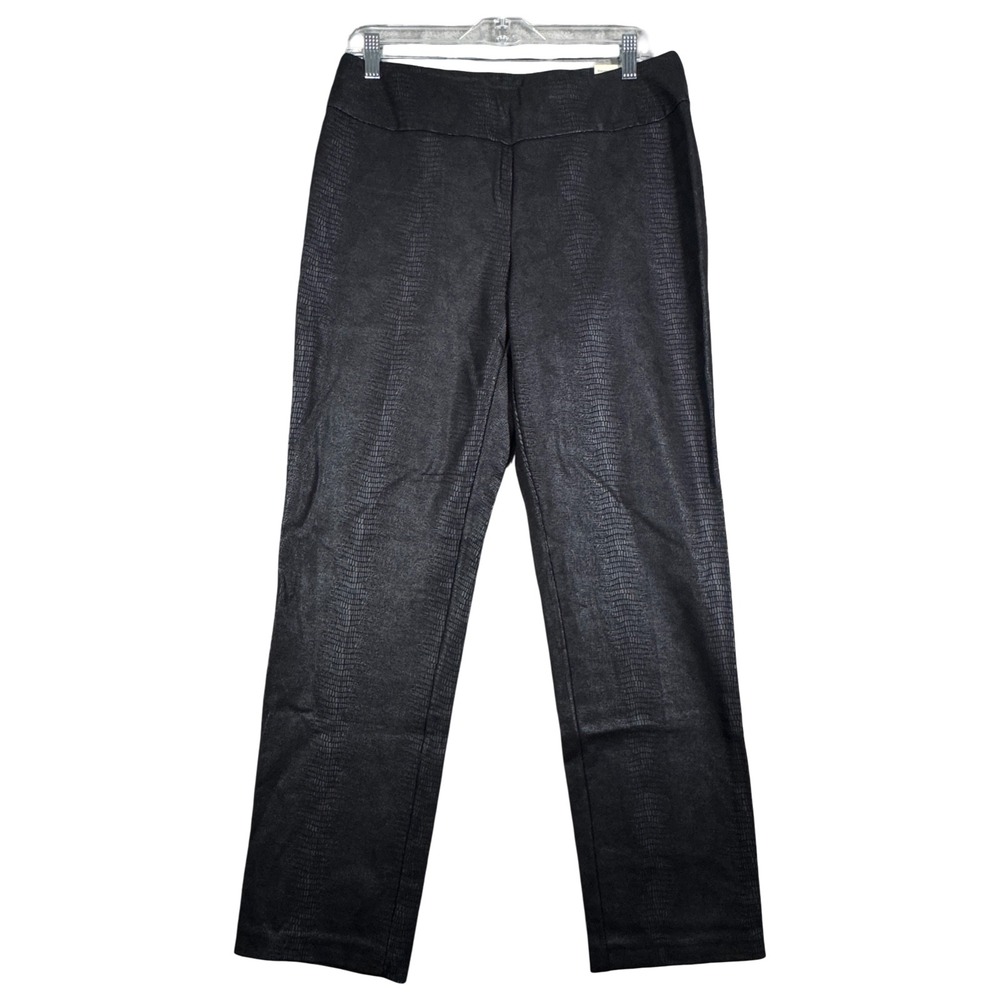 Soft Surroundings Straight Leg Pants Womens L Black Textured Snake Skin Pull-On